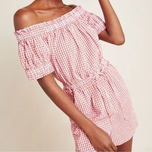 Anthropologie Checked Off-the-Shoulder Romper